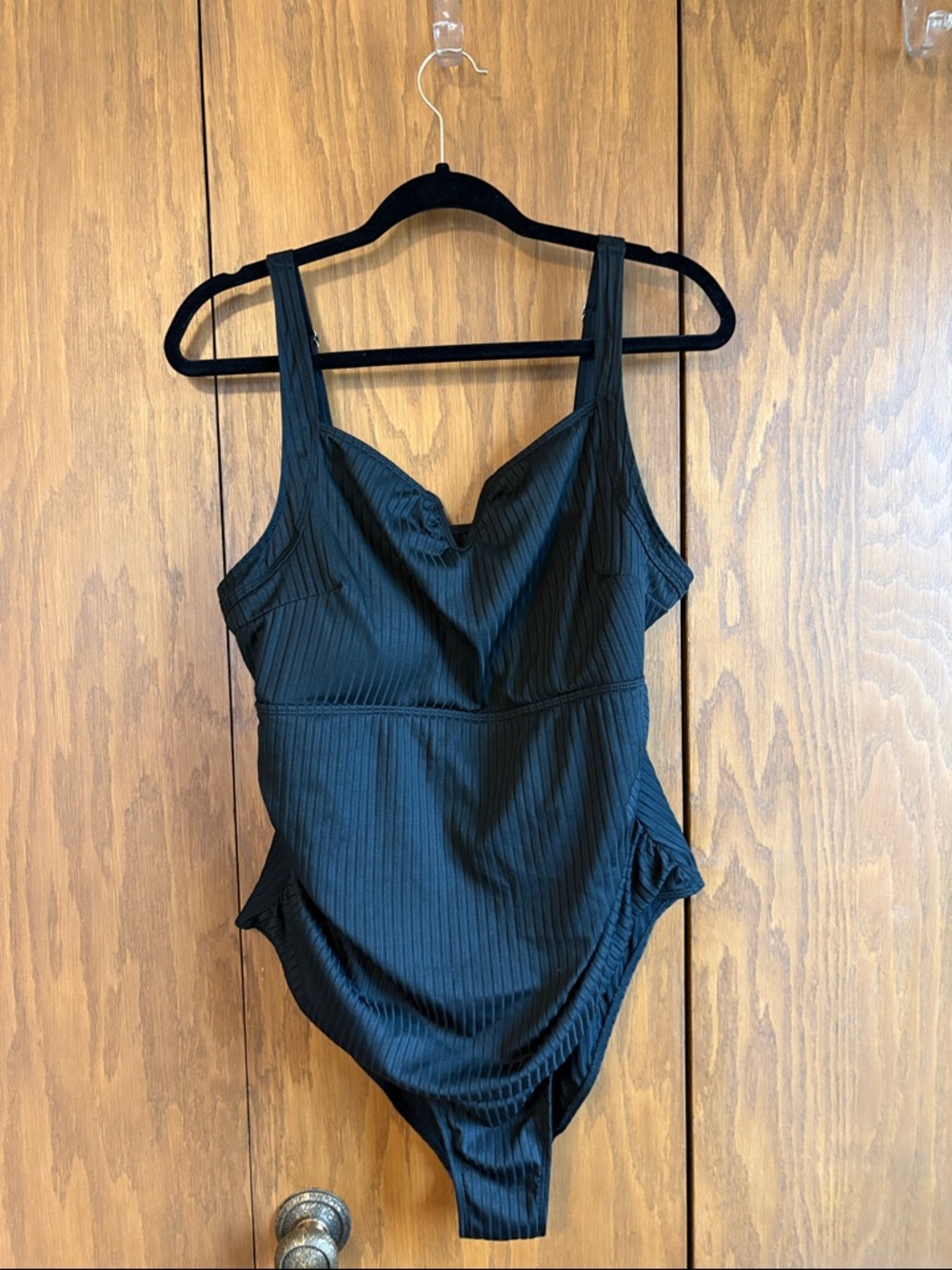 Girls' Black Ribbed One-Piece Swimsuit